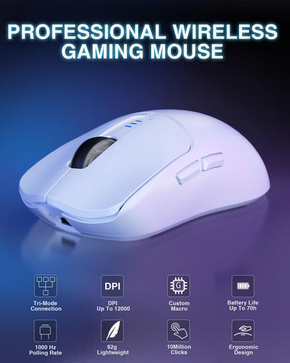 AULA SC580 Wireless Gaming Mouse - 12000 DPI, Tri-Mode 2.4G/BT5.0/USB-C, Ergonomic Design, White