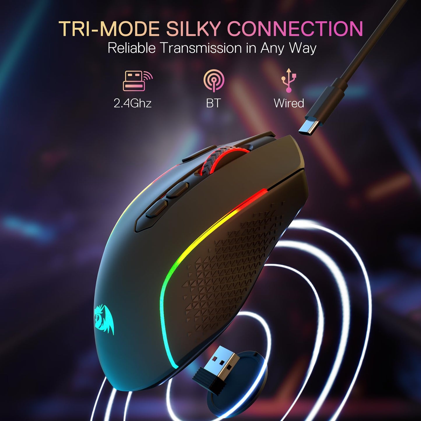 Redragon M810 PRO Wireless Gaming Mouse, 12000 DPI, RGB, 8 Macro Buttons, Black