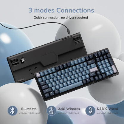 RK ROYAL KLUDGE RK98 Wireless Mechanical Keyboard - Hot Swappable, RGB Backlit, 2.4G/BT5.1/USB-C, Blue, Brown Switches