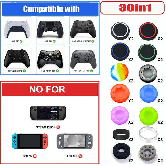 ZHI-NYLLDJS 30-Piece Thumb Grip Caps for PS5/4, Xbox, Switch - Black & Colorful Joystick Accessories