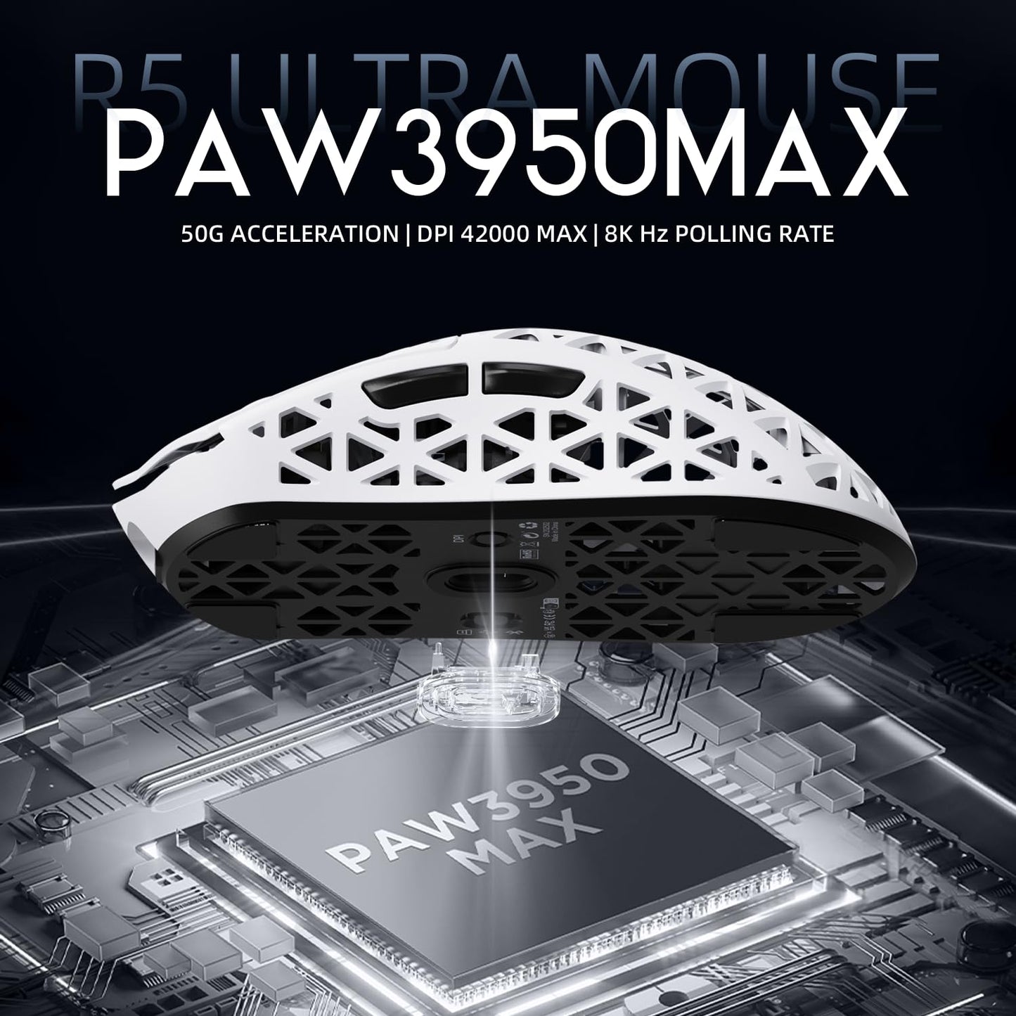 ATTACK SHARK R5Ultra 8K Wireless Gaming Mouse - 42000 DPI, Ultra-Lightweight, White