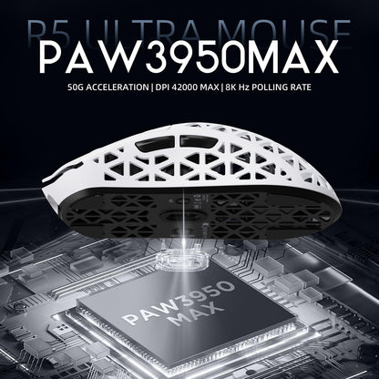 ATTACK SHARK R5Ultra 8K Wireless Gaming Mouse - 42000 DPI, Ultra-Lightweight, White