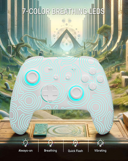 FUNLAB Wireless Switch Pro Controller - White, Firefly Bluetooth Gamepad with RGB LED Colors, Motion Control & Hall Effect Joysticks