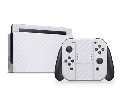 giZmoZ n gadgetZ Carbon White Skin Decal Vinyl Sticker for Nintendo Switch Console + 1 Controller, Model GNG-Switch-CARB-WHITE-SKINS