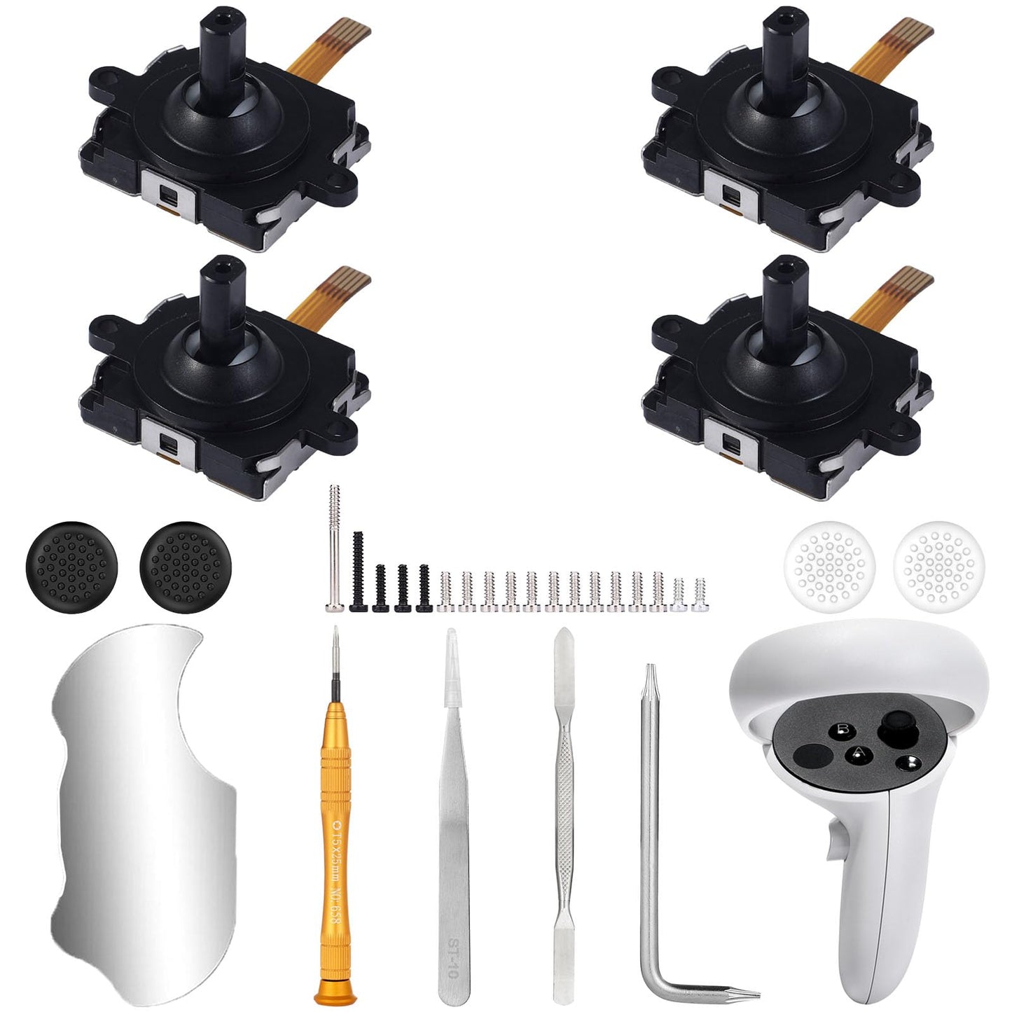 Ikpek 4 Pack Joystick Replacement Kit for Oculus Quest 2 Controller  31 in One Repair Kit for Meta Quest 2 Controller  Include 4 Thumb Sticks  4 Thumbstick Grips  18 Screws  2 T5 Screwdrivers and More