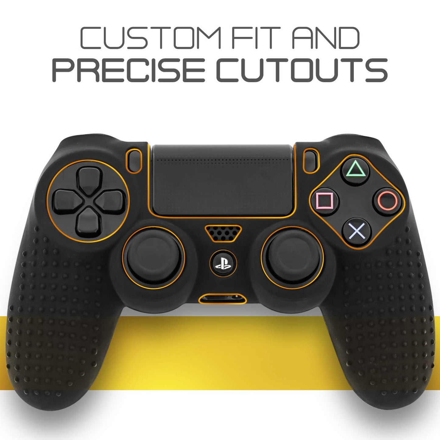 Fosmon PS4 Controller Skin with 8 Thumb Grips, Anti-Slip Silicone Cover, Black - Model SGEL81704