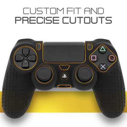 Fosmon PS4 Controller Skin with 8 Thumb Grips, Anti-Slip Silicone Cover, Black - Model SGEL81704