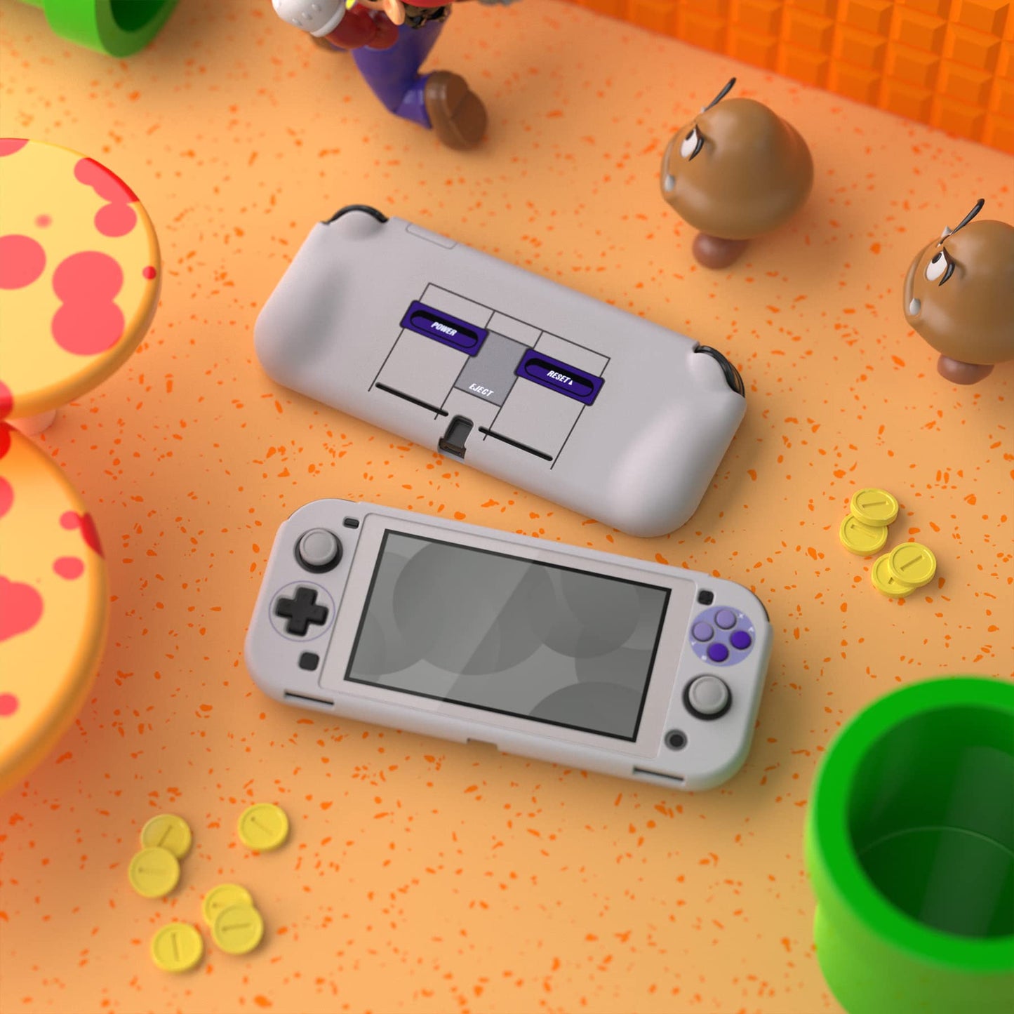 PlayVital ZealProtect Case for Nintendo Switch Lite - Hard Shell, Ergonomic Grip, Screen Protector, Thumb & Button Caps - Classics SNES Style