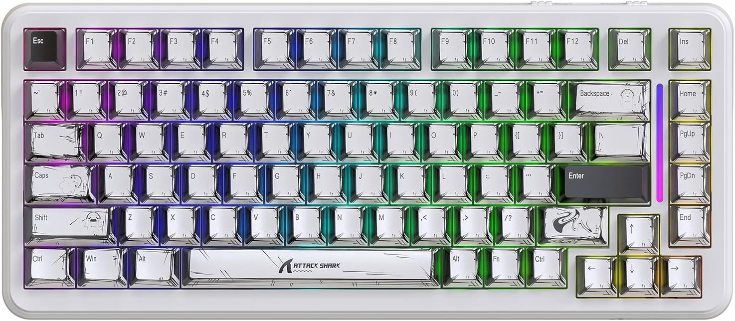 ATTACK SHARK X82PRO HE Wireless Rapid Trigger RGB Mechanical Gaming Keyboard with Adjustable Actuation 2.4G/Wired/BT 8K Polling Rate Hall Effect Magnetic Switch 5000mAh Battery for PC FPS(White Anime)