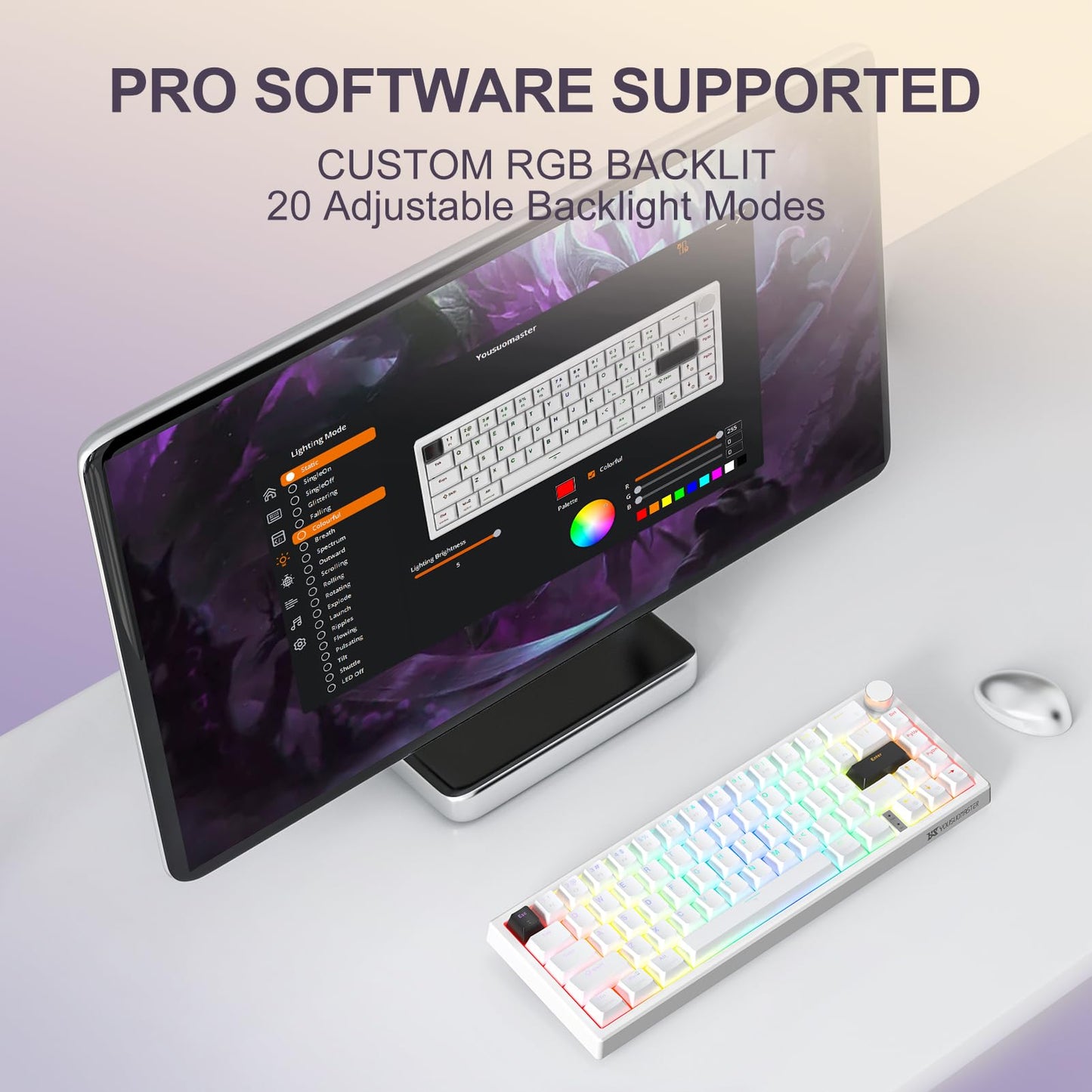 YOUSUOMASTER X82 60% Wired Gaming Keyboard, RGB Backlit, Hot Swappable Red Switch, Mini Design, White