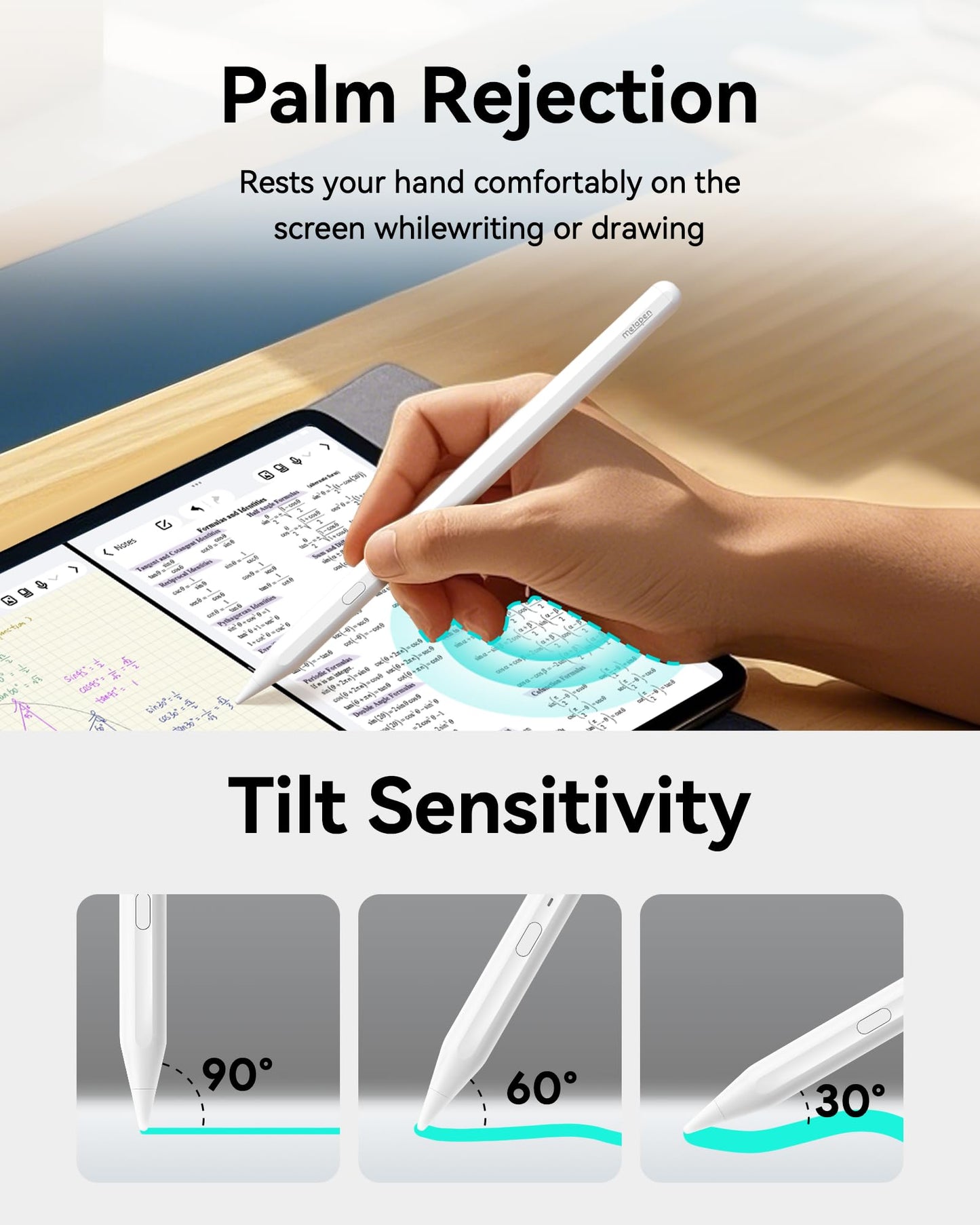 Metapen iPad Pencil A11 - Bluetooth Stylus for iPad 10th/9th, Air 5/4/3, Pro 11" & 12.9", Classic White