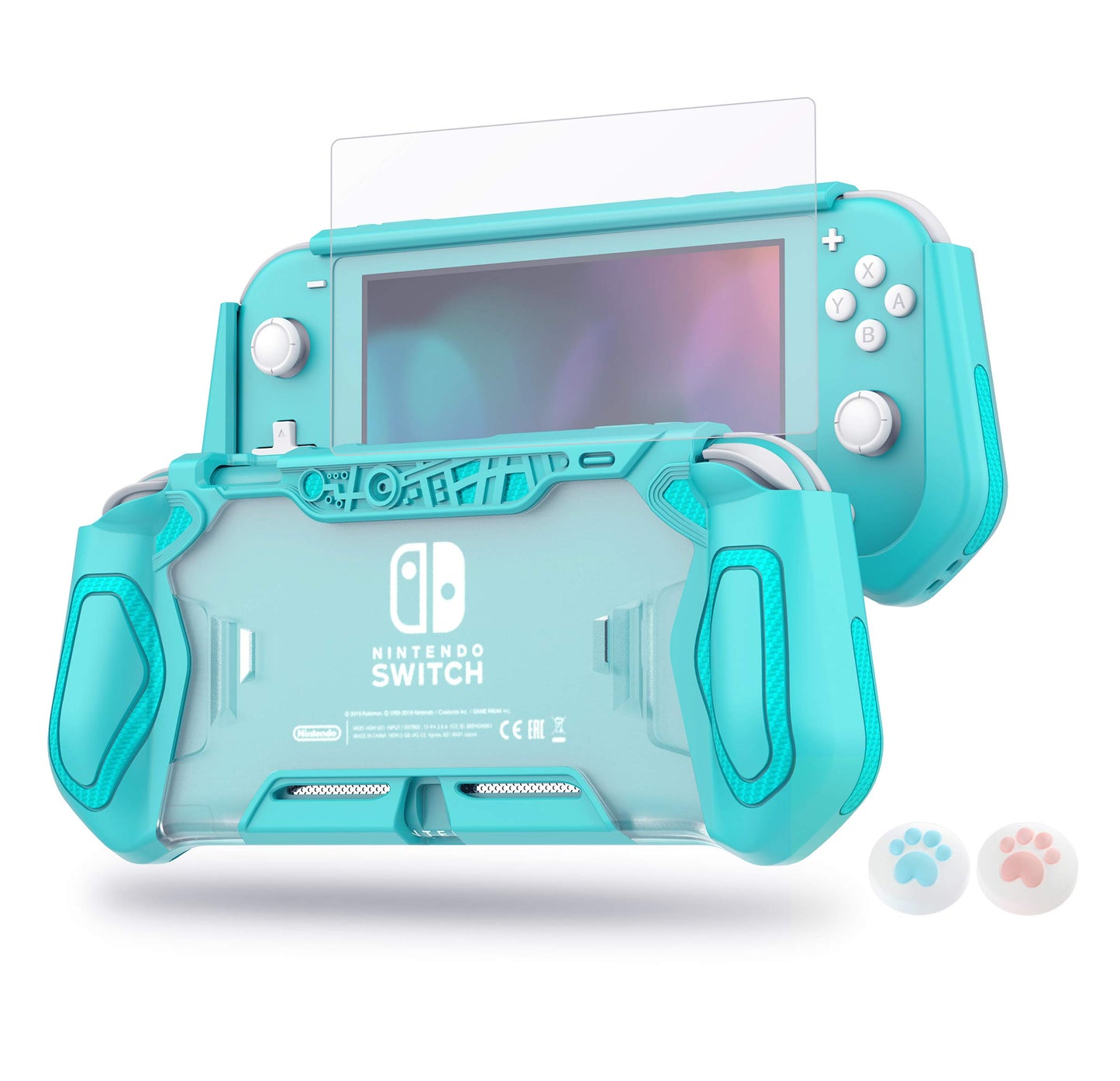 LEYU SMART Switch Lite Protective Case, Ergonomic TPU+PC, Teal, Includes HD Screen Protector & Thumb Grip Caps, N.Switch Lite