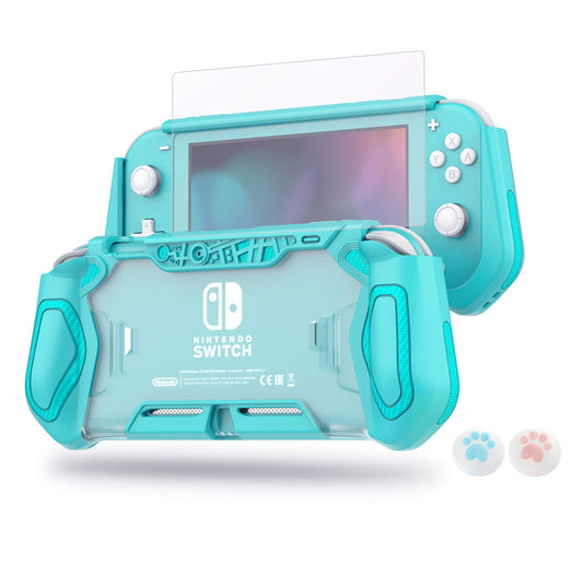 LEYU SMART Switch Lite Protective Case, Ergonomic TPU+PC, Teal, Includes HD Screen Protector & Thumb Grip Caps, N.Switch Lite