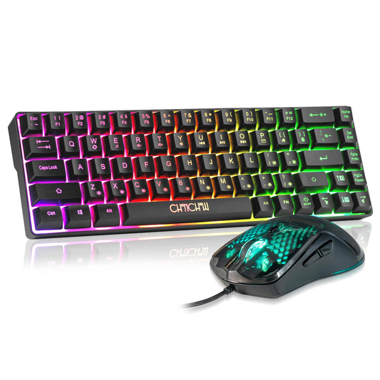 CHONCHOW 60% Gaming Keyboard and Mouse Combo  68 Keys Wired LED RGB Backlit Black Keyboard  RGB Mouse  Small Light-Up for PC Xbox PS4 Gamers and Work (Black)