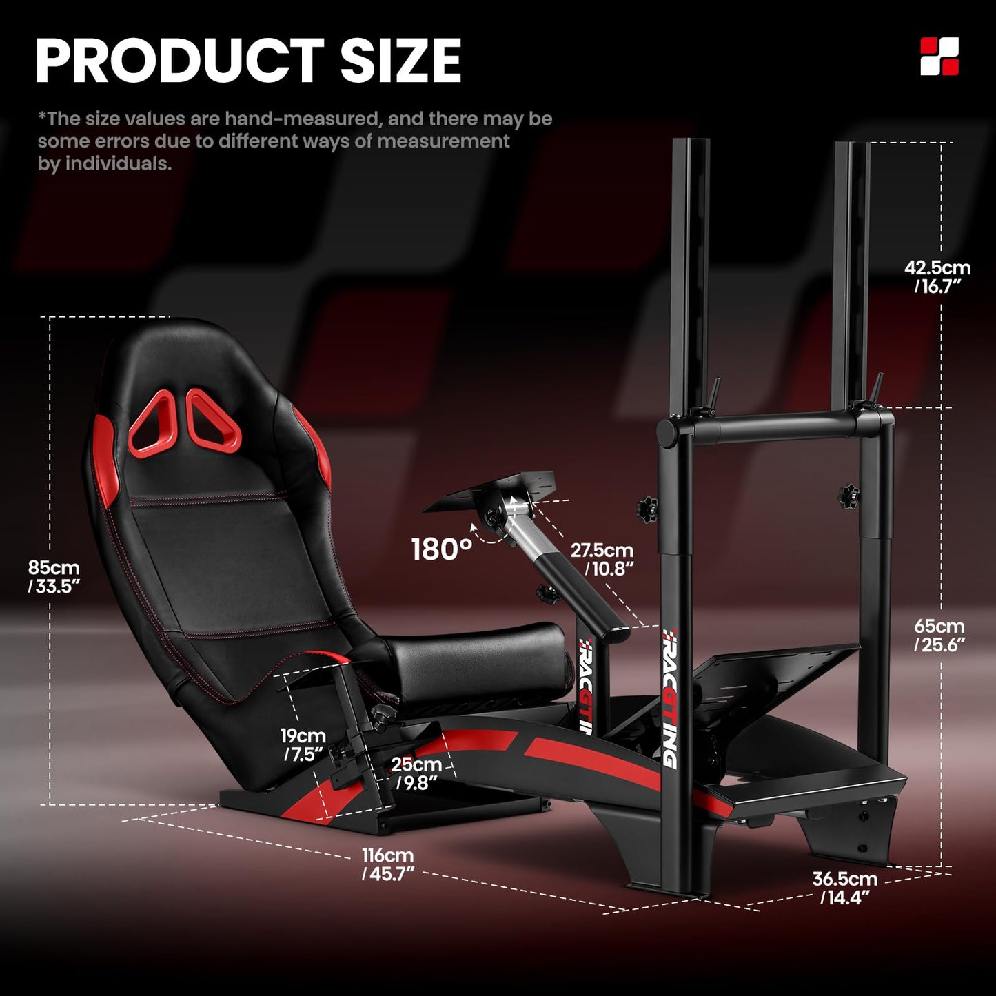 RACGTING Racing Simulator Cockpit with Monitor Stand for G PRO/G29/G920/G923, Thrustmaster T300RS, FANATEC CSL DD - Black and Red
