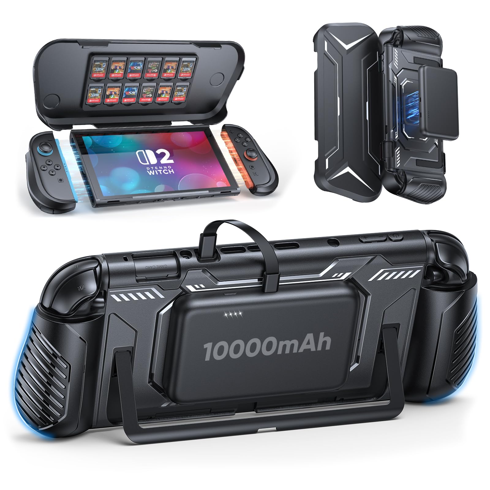 FASTSNAIL Switch 2 Protective Cover with 10 000mAh PD 20W Fast Charging Power Bank  Non-Slip Ergonomic Grip for Joycon 2  Anti-Scratch PC Front Cover with 12 Game Card Slots for Switch 2 Accessories