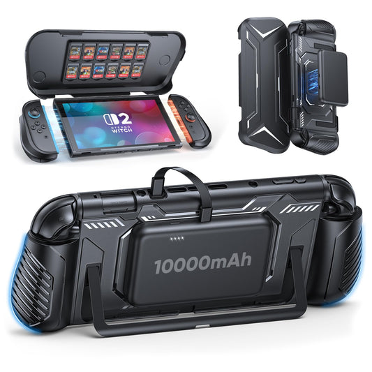 FASTSNAIL Switch 2 Protective Cover with 10 000mAh PD 20W Fast Charging Power Bank  Non-Slip Ergonomic Grip for Joycon 2  Anti-Scratch PC Front Cover with 12 Game Card Slots for Switch 2 Accessories