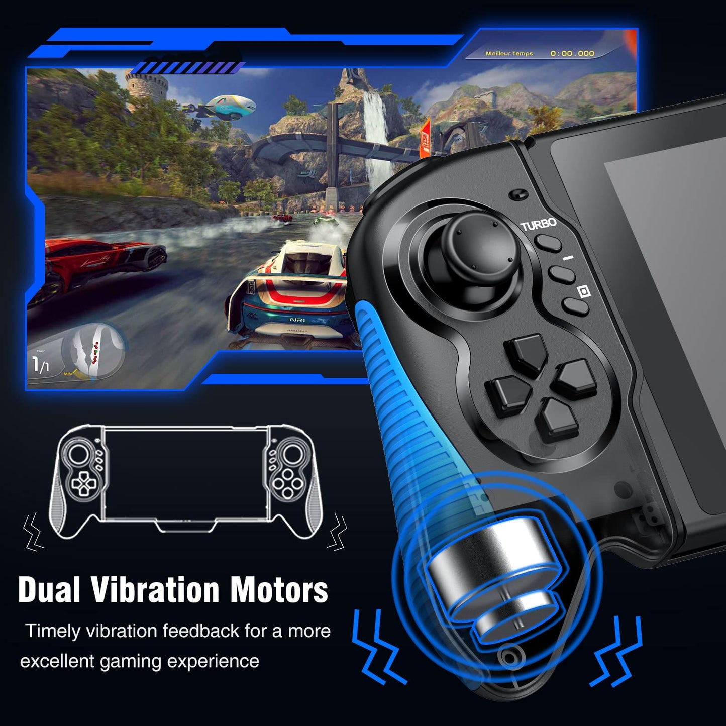 HUDOBBYE Switch Controller - Ergonomic Rechargeable Grip, Turbo & Dual Vibration, Red-Blue for Switch/Switch OLED Handheld Mode