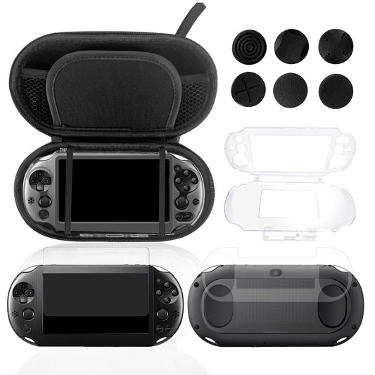 JDGPOKOO 10 in 1 Accessories Kit for PS Vita 2000  Carrying Case for PSV 2000  Protective Case  Front and Back Screen Protectors  and 6Pcs Thumb Grip Caps  for PlayStation Vita 2000/PS Vita Slim ONLY