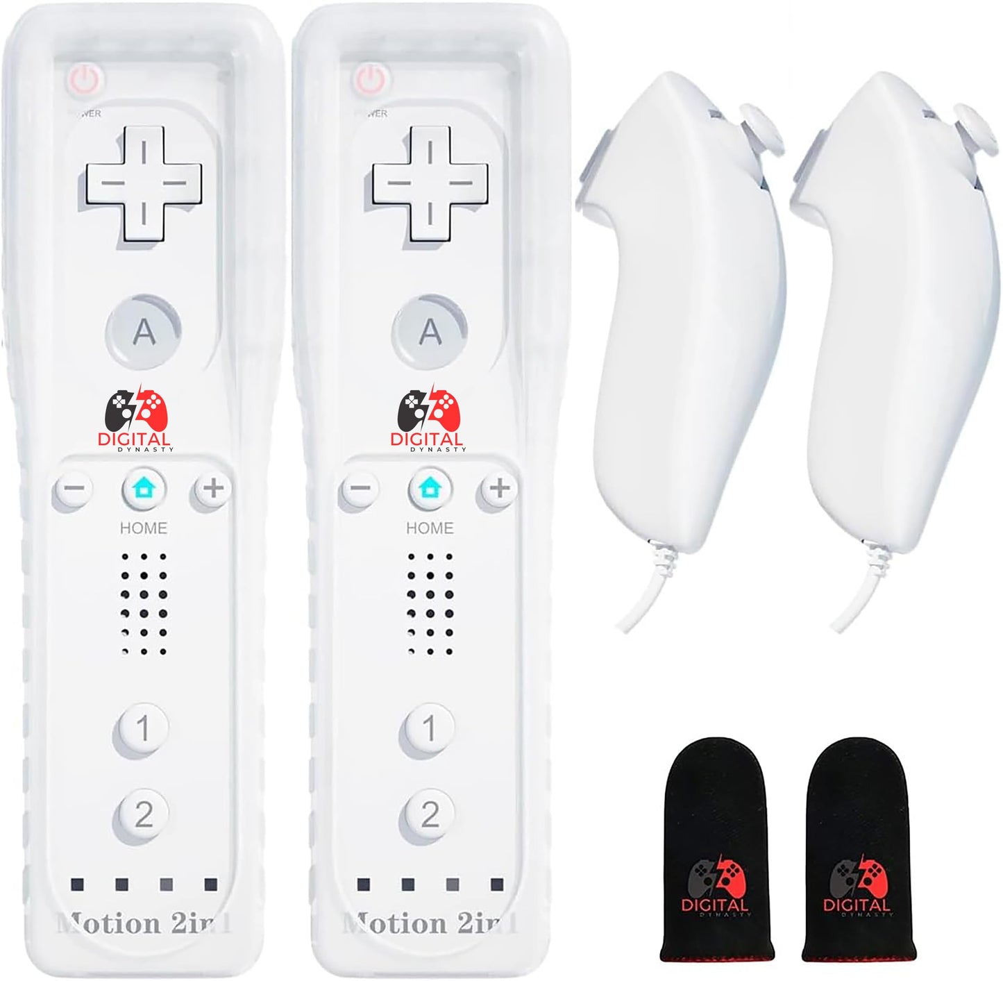 Digital Dynasty Wii Motion Plus Controller 2 Pack with Nunchuks - White for Nintendo Wii & Wii U