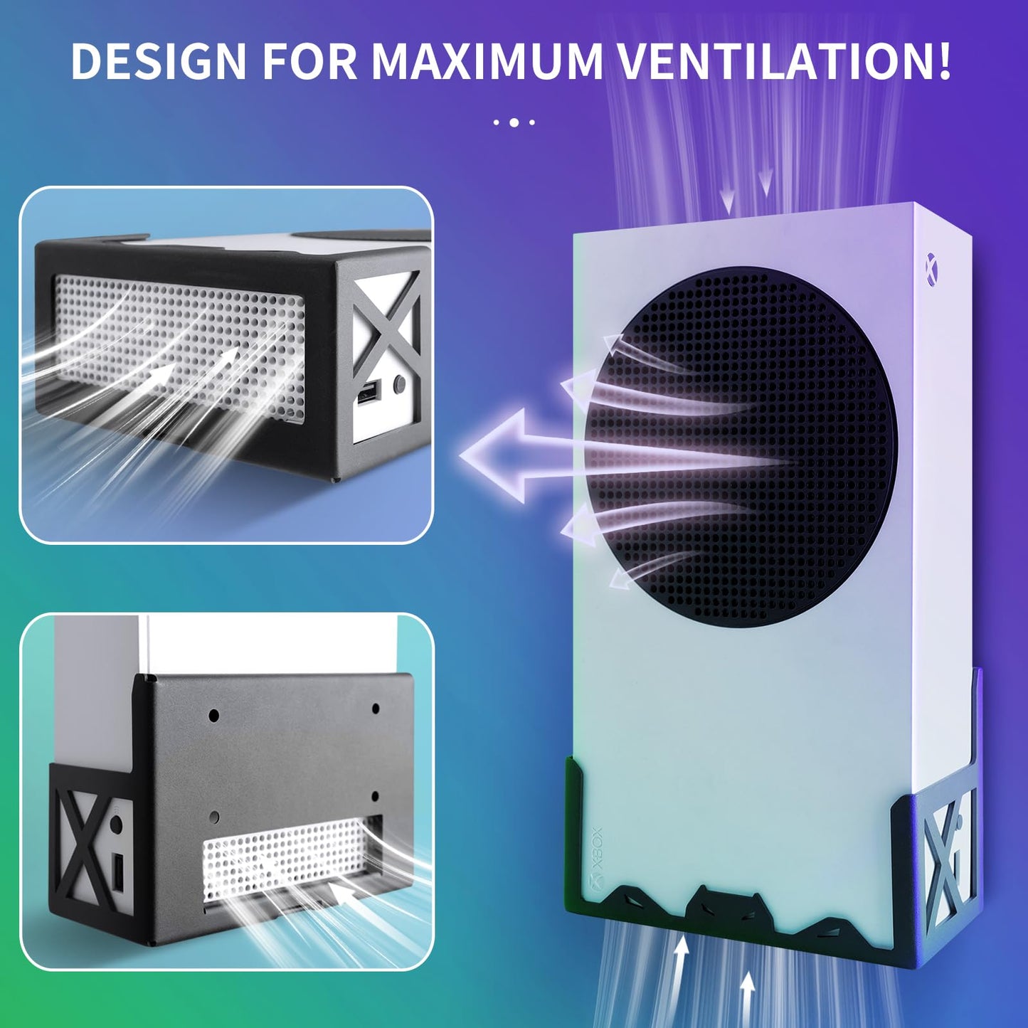 BracNova Wall Mount Kit for Xbox Series S - Steel Mount with Detachable Controller Holder & Headphone Stand - Black, Model BS01-202309-002