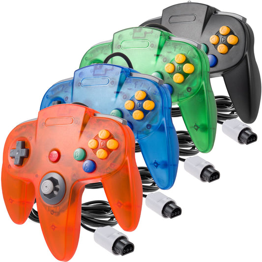 suily 4 Pack Classic 64 Controller - Plug & Play Game Pad Joystick, Black/Clear Green/Clear Blue/Clear Orange