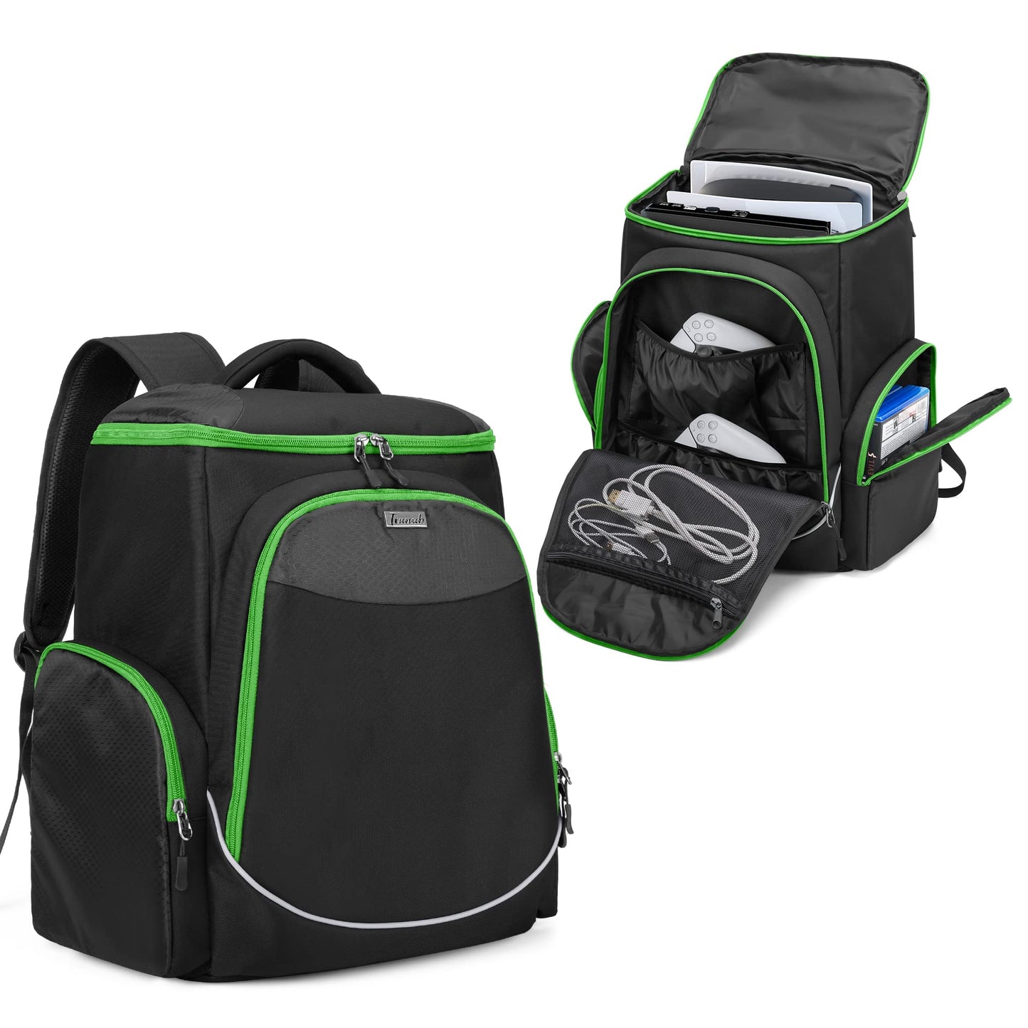 Trunab Gaming Console Backpack Compatible with Playstation 5 / PS5 Slim / PS4 / Xbox One  Tpartyl Carrying Bag with Multiple Pockets for 15.6  Laptop and Gaming Accessories