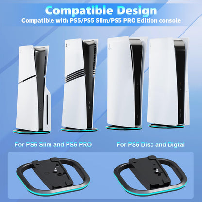 HONCAM Vertical Stand for PS5/PS5 Slim/Pro - Black with 7 RGB Lights