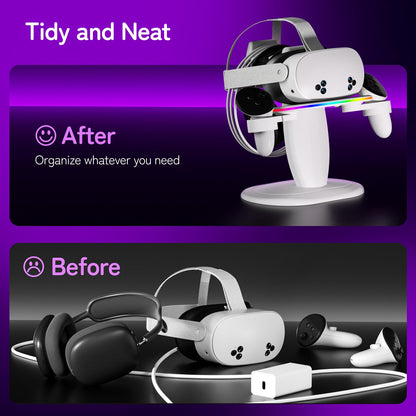 Saqico Fast Charging Dock for Meta Oculus Quest 2/3/3S, RGB Display Stand with USB-C Cable & Tidy VR Accessories, Model Q23