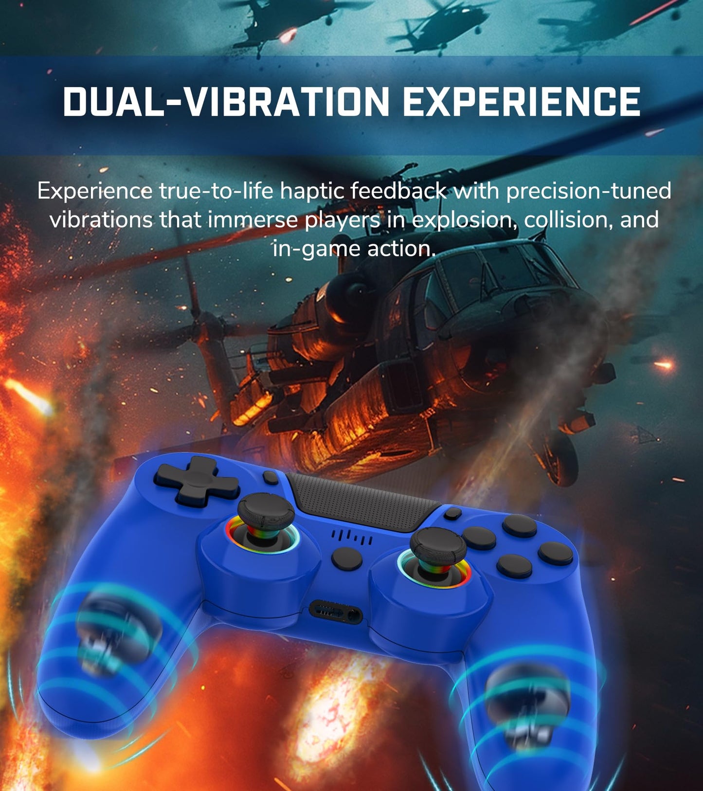 TJPD Wireless Controller for PS4/Pro/Slim & PC - Blue, 2 Programmable Rear Buttons, RGB Lighting, 1000mAh Battery, Model 6166