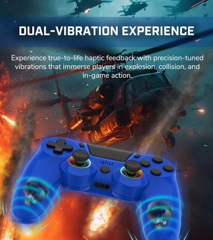 TJPD Wireless Controller for PS4/Pro/Slim & PC - Blue, 2 Programmable Rear Buttons, RGB Lighting, 1000mAh Battery, Model 6166