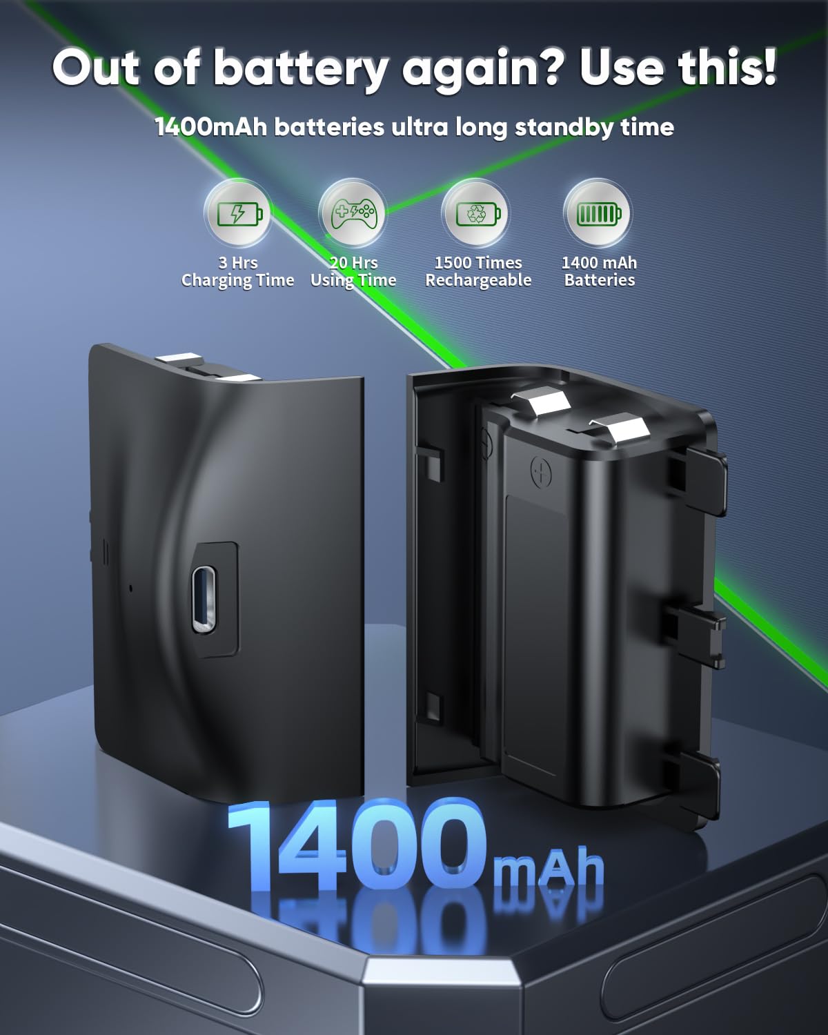 MENEEA Charger Stand with Cooling Fan for Xbox Series S, Vertical Dual Dock, 2 x 1400mAh Batteries, Black, Model PG-XBS013