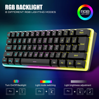 RedThunder 60% Wireless Gaming Keyboard & Mouse Combo, Rechargeable, RGB, Ergonomic, Black, Model K62