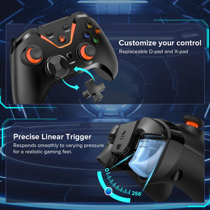 VJANW Wireless Gaming Controller for PC - Bluetooth, Wired, 6-Axis Motion, 2-Motor Vibration, Ergonomic, Black, Model G10