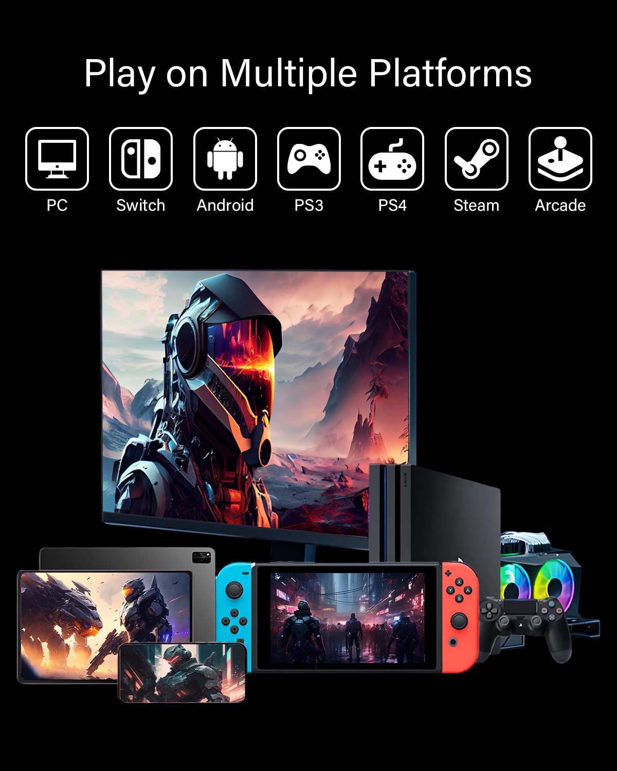 JZW-Shop Arcade Stick T16 - Leverless Controller for Switch/PC/PS4/PS3/Steam Deck, White, Turbo & Custom RGB, Hot-Swap Support