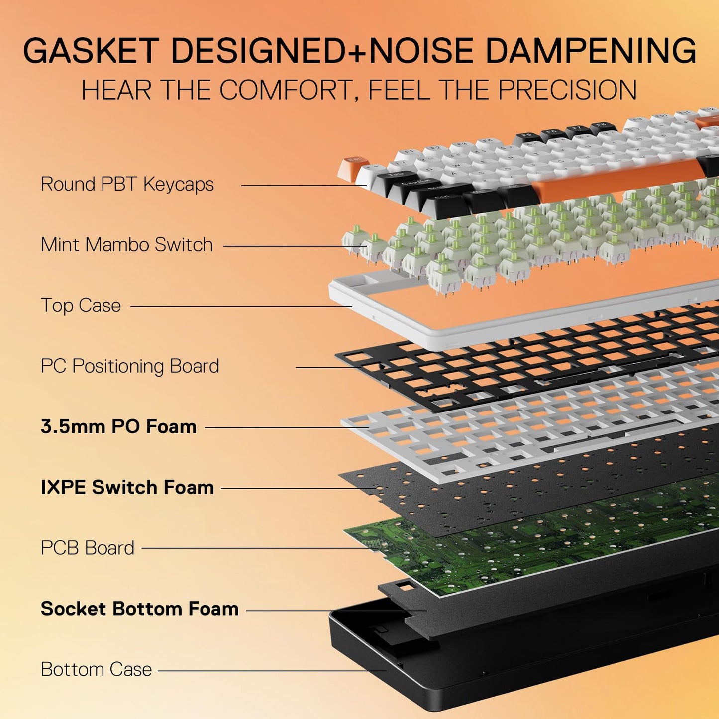 Redragon K689 PRO Wireless RGB Mechanical Keyboard - 108 Keys, Hot-swappable, Round PBT Keycaps, Black Tangerine