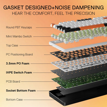 Redragon K689 PRO Wireless RGB Mechanical Keyboard - 108 Keys, Hot-swappable, Round PBT Keycaps, Black Tangerine