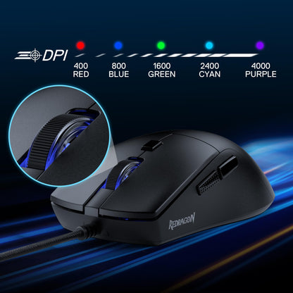 Redragon M618 Wired Gaming Mouse - 10000 DPI, Ergonomic, 6 Programmable Buttons, Ultra Lightweight, Black