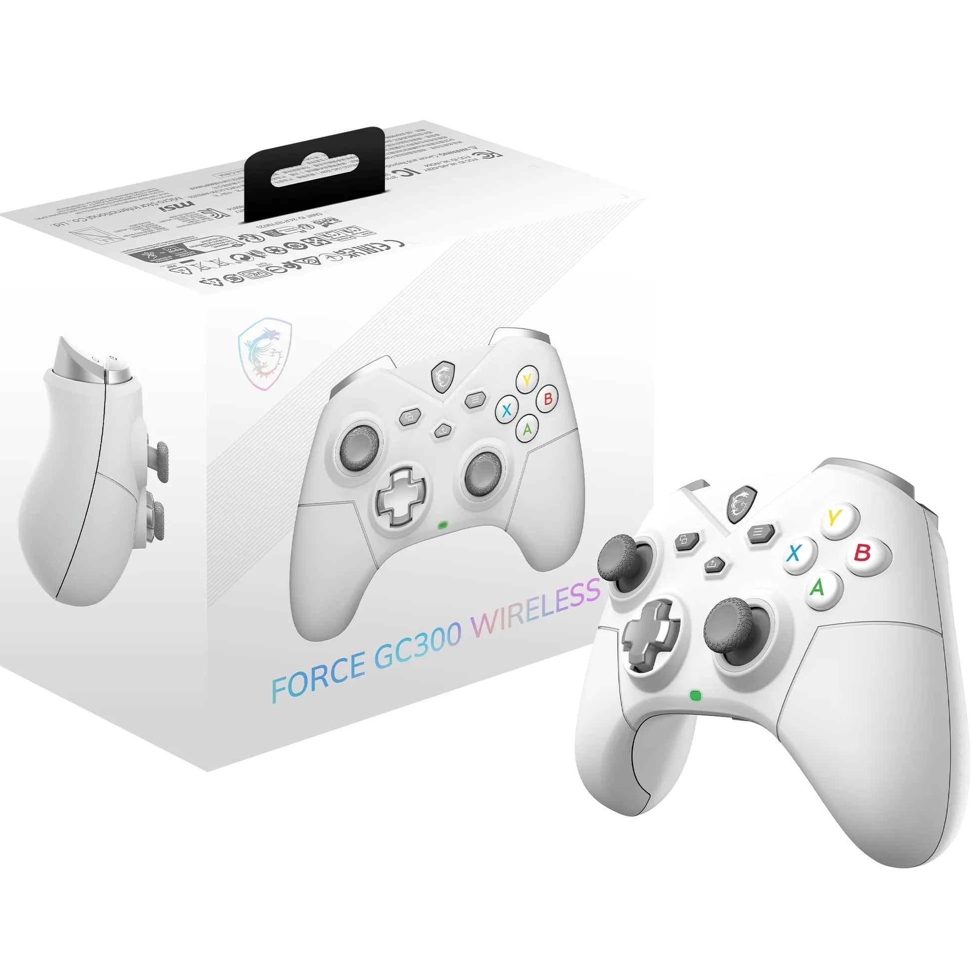 MSI FORCE GC300 WIRELESS WHITE PC Gamepad Controller - 2.4 GHz  Bluetooth  USB Type-C to A - Wired/Wireless  600mAh Li-ion Battery (20h)  Interchangeable D-Pad Covers  Dual Vibration Motors