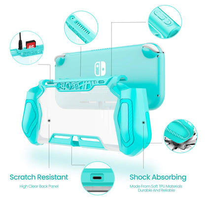 LEYU SMART Switch Lite Protective Case, Ergonomic TPU+PC, Teal, Includes HD Screen Protector & Thumb Grip Caps, N.Switch Lite