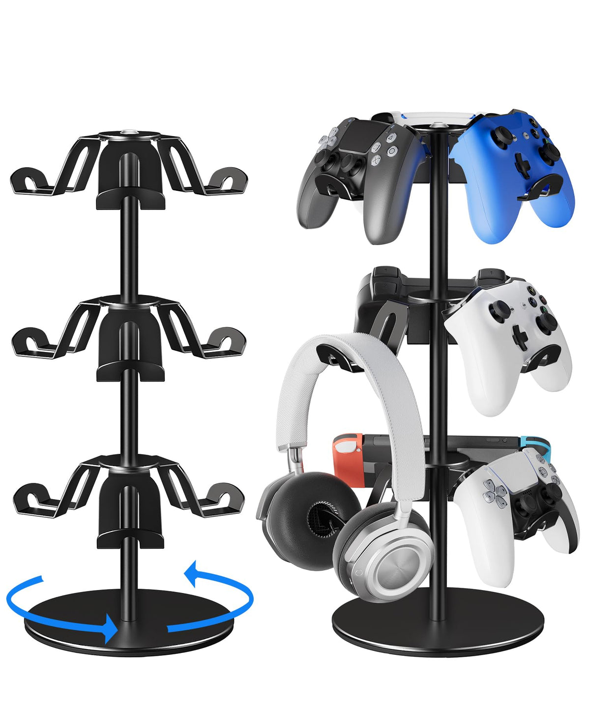 ANSHAWTIY Aluminum Alloy Controller Holder 3 360 Degree Rotation Tier Headphone Stand - Gaming Controller Stand for Xbox PS5 PS4 Switch Gaming Controller Headset Holder for Gaming Accessories