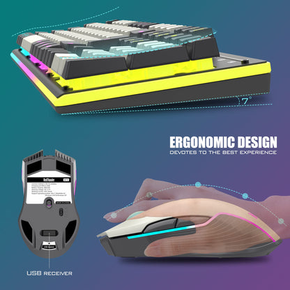 RedThunder K10 Wireless Gaming Keyboard & Mouse Combo, LED Backlit, 3200DPI, Rechargeable, White-Gray