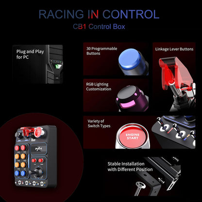 PXN Multi-functional Sim Racing Button Box, 30 Programmable Buttons, Adjustable RGB Lighting, 7.25"x5.68"x3.1", Black, Model PXN CB1