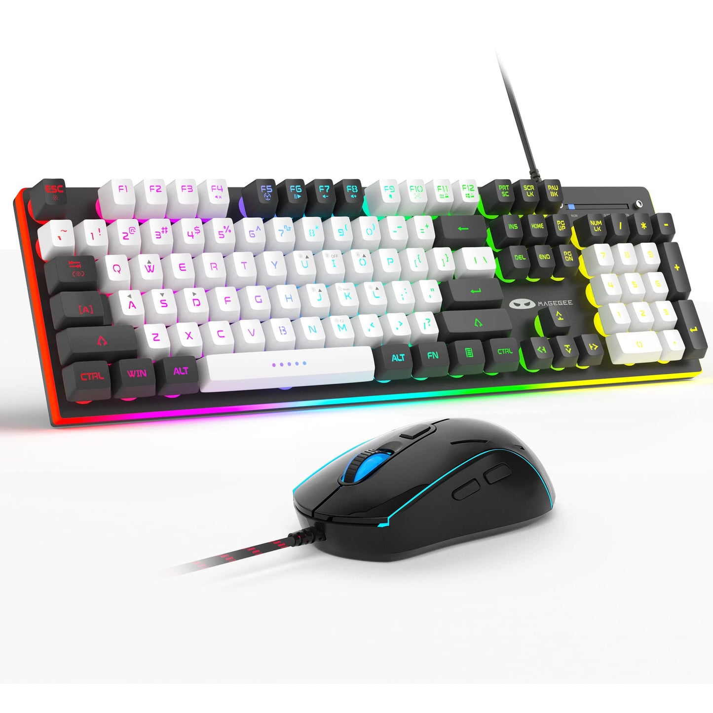 MageGee Gaming Keyboard and Mouse Combo - RGB Backlit, 104 Keys, USB Wired, Quiet, White/Black