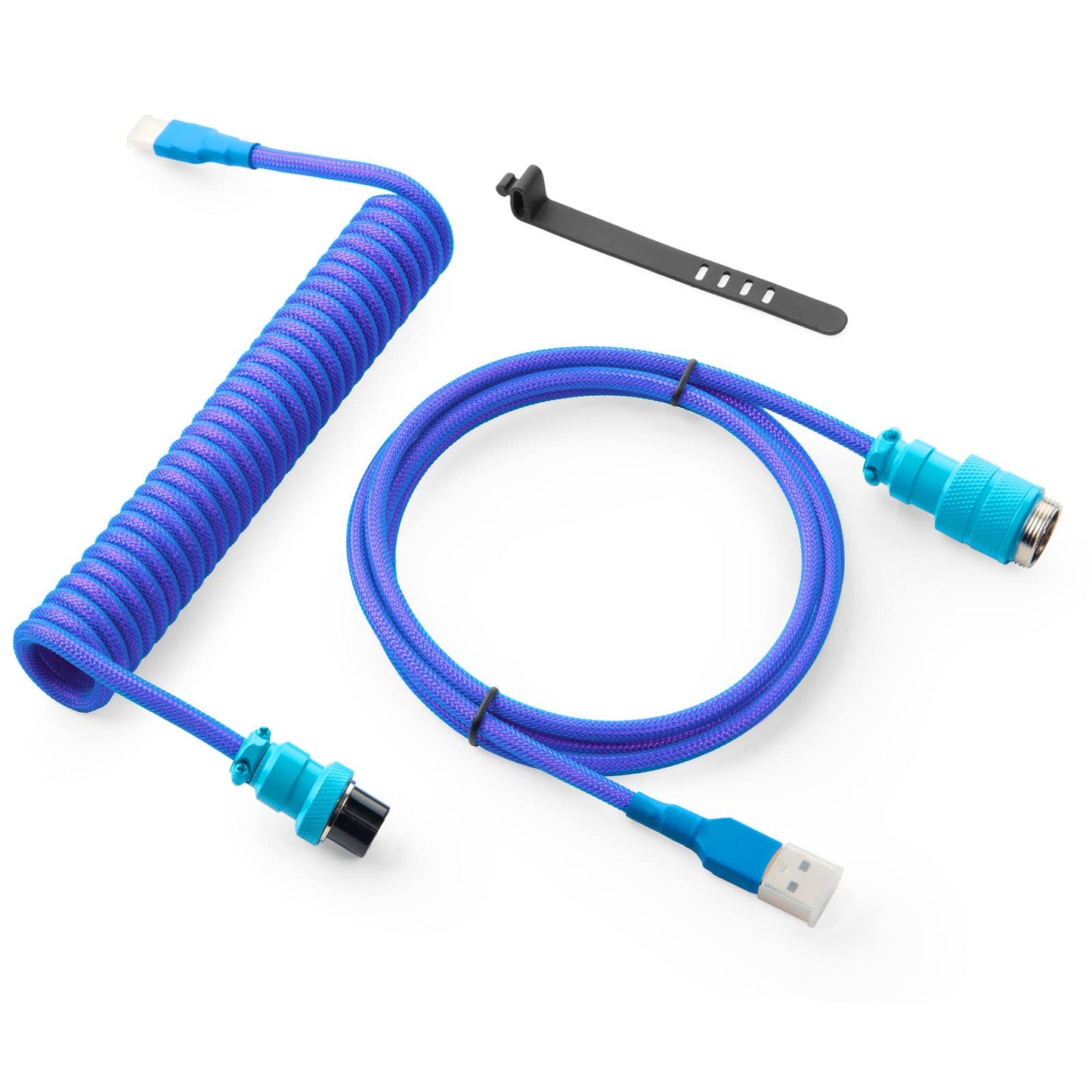 toolMjo Pro Custom Coiled USB C Cable for Gaming Keyboard  Double-Sleeved Mechanical Keyboard Cable with Detachable Metal Aviator  1.5M USB-C to USB-A  Nebula Color