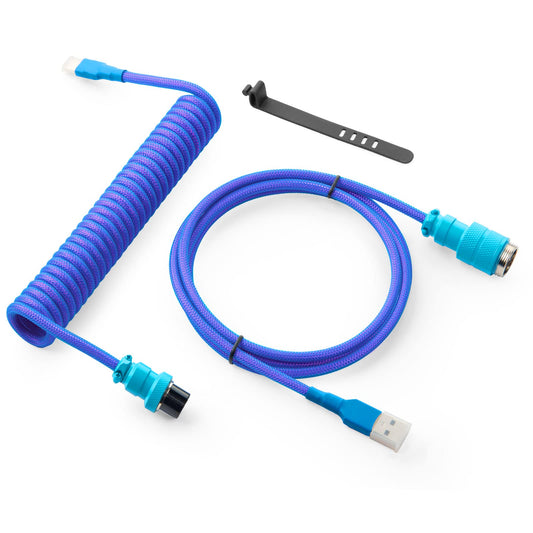 toolMjo Pro Custom Coiled USB C Cable for Gaming Keyboard  Double-Sleeved Mechanical Keyboard Cable with Detachable Metal Aviator  1.5M USB-C to USB-A  Nebula Color