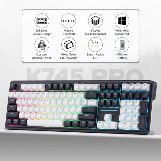 Redragon K745 PRO Wireless RGB Gaming Keyboard, 108 Keys, South-Facing LEDs, Abyssal Blue, Hot-Swap Mint Mambo Switch, Noise Dampening