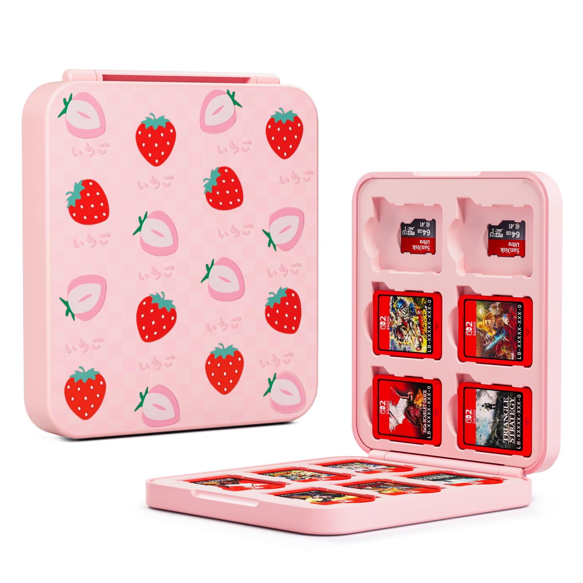 GLDRAM Strawberry Game Case for Nintendo Switch  Pink Game Holder for 12 Switch Cards & 12 Micro SD Cards  Cute Switch Card Storage  Portable Game Accessories for Switch 2/NS/OLED/Lite