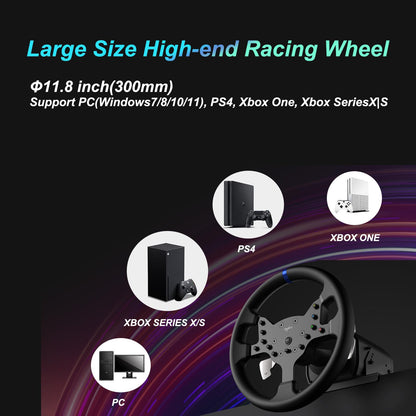 PXN V99 Force Feedback Racing Wheel with Pedals & Shifter for PC, PS4, Xbox - 270/900° Detachable, Black, 13.28 x 11.82