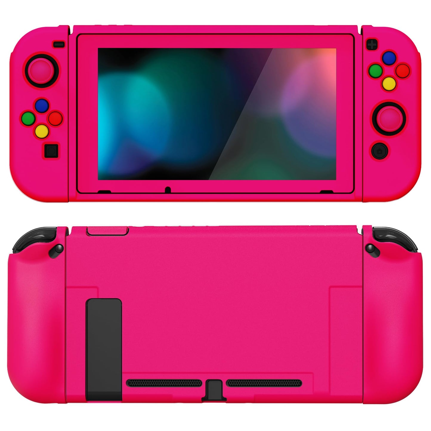 playvital ZealProtect Soft Protective Case for Nintendo Switch  Flexible Joycon Cover Slim Cover for Nintendo Switch with Screen Protector & Thumb Grips & Direction Button Caps - Bright Pink